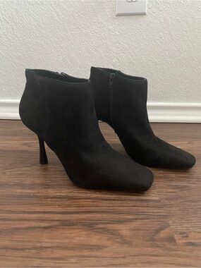 Black Suede Ankle Booties with Side Zip